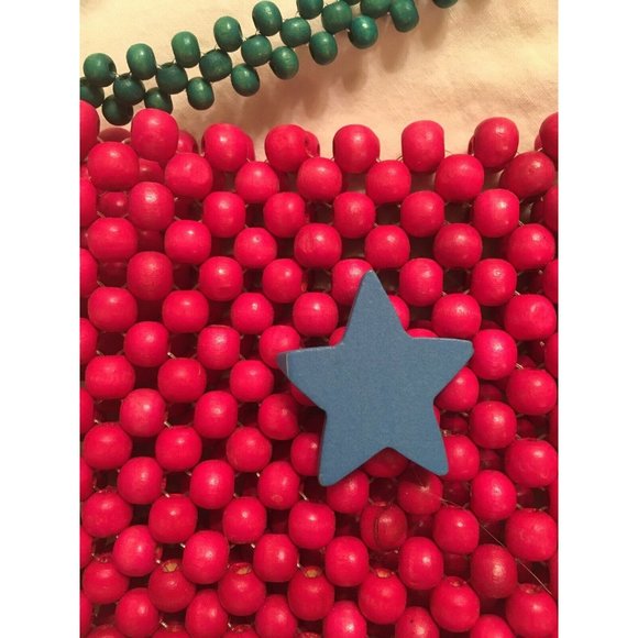 ADORABLE Girls Purse Pink Turquoise Green Wooden Beads, Blue Star - Picture 2 of 2